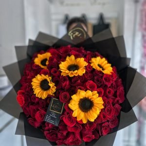 Ramo Grande Rosas Rojas con Girasoles